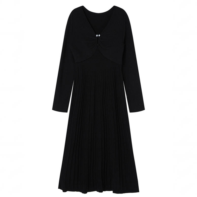 XIANGYING Long Sleeved Dresses Women's V Neck Moderate