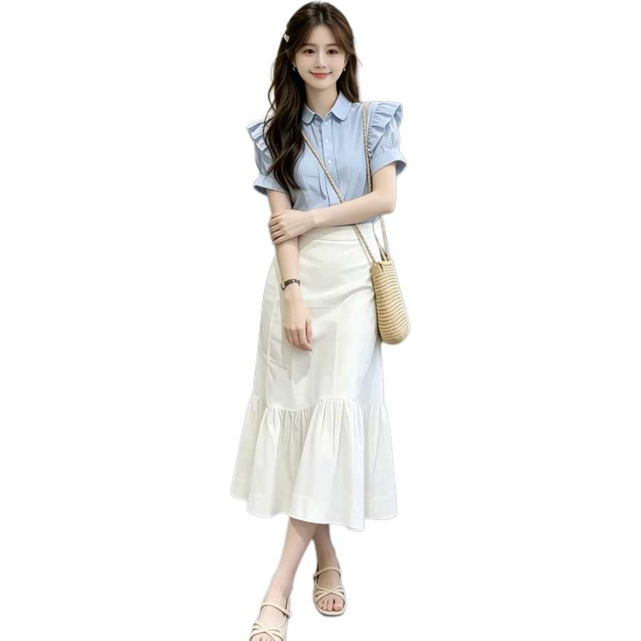JBBCN Two Piece Skirt Sets Women's Lapel Moderate Midi Skirt