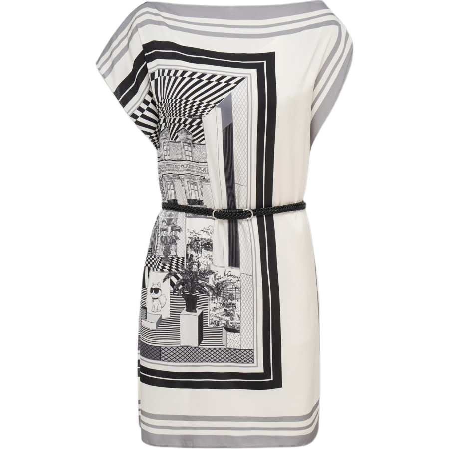 KARL LAGERFELD / Karl Lagerfeld Jeans Short Sleeved Dresses Women's Black White Boat Neck Moderate Midi Dress Other