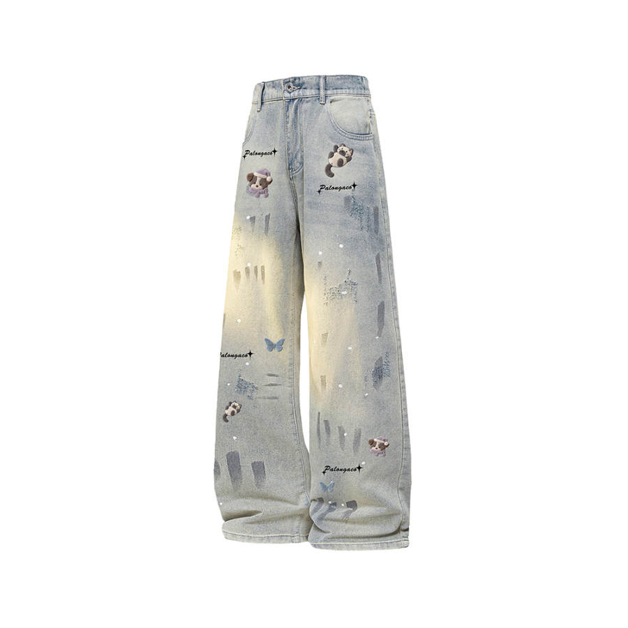 PAL ONGACO Jeans Unisex Blue Gray Moderate Straight Fit Pants