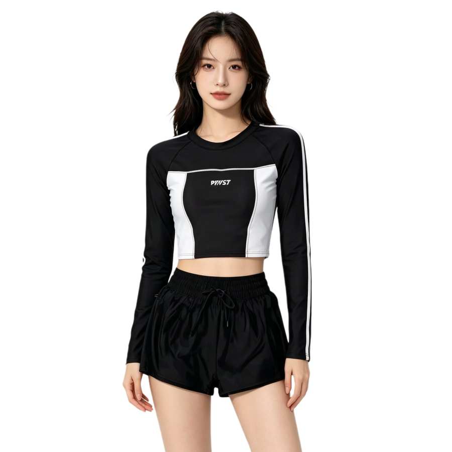 Sugarfunk Two Piece Swimsuits Women's Crew Neck Thin Short Skirt Two Piece Swimsuit