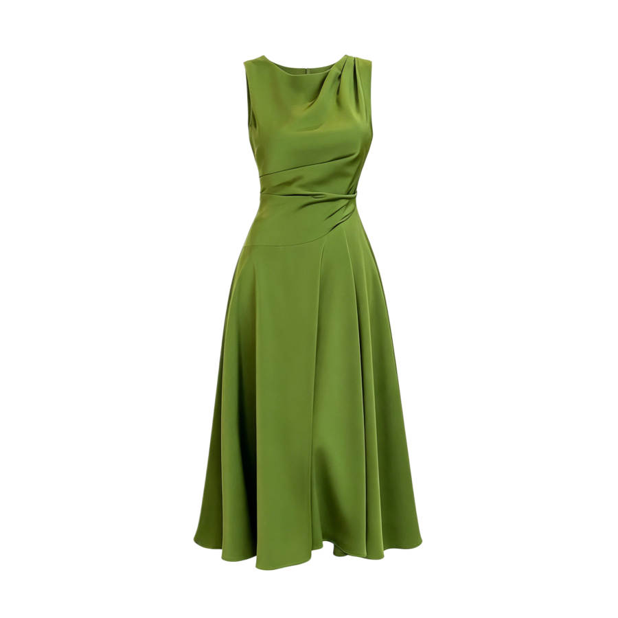 TUSHIFEI Sleeveless Dresses Women's Green Crew Neck Moderate Long Skirt A Line Skirt