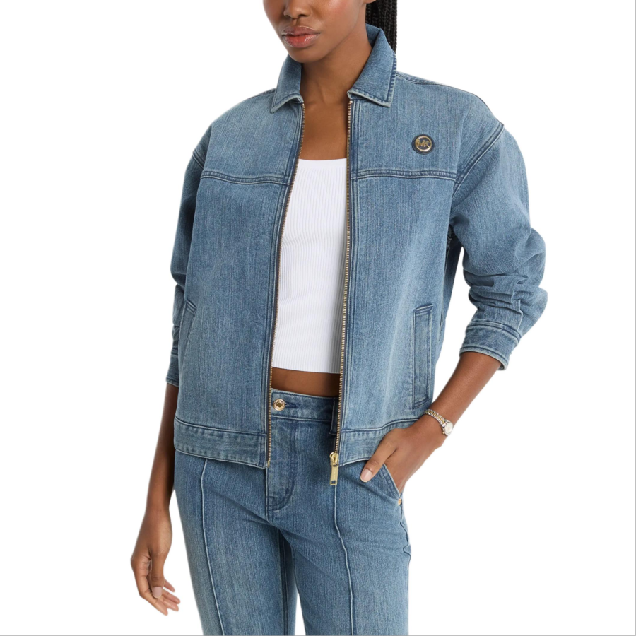 MICHAEL KORS Denim Jackets Women's Light Blue Lapel Moderate Straight Fit