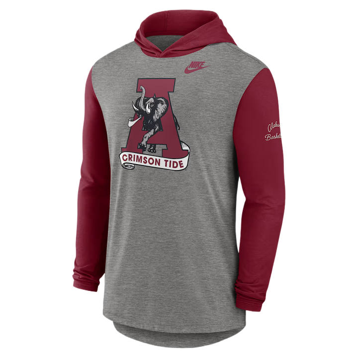 Nike Nike T Shirts Men's Gray Heather/Dark Red Team Hooded Non Detachable Moderate Straight Fit
