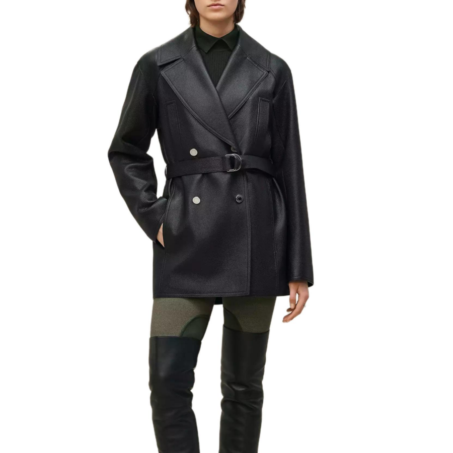 HERMES Leather Jackets Women's Black Lapel Moderate Straight Fit