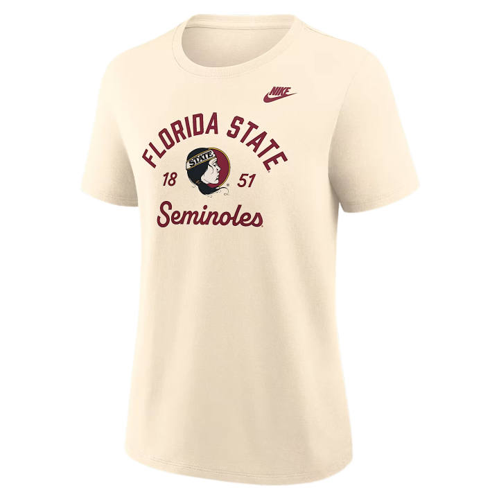 Nike Nike College T Shirts Women's Natural Crew Neck Moderate