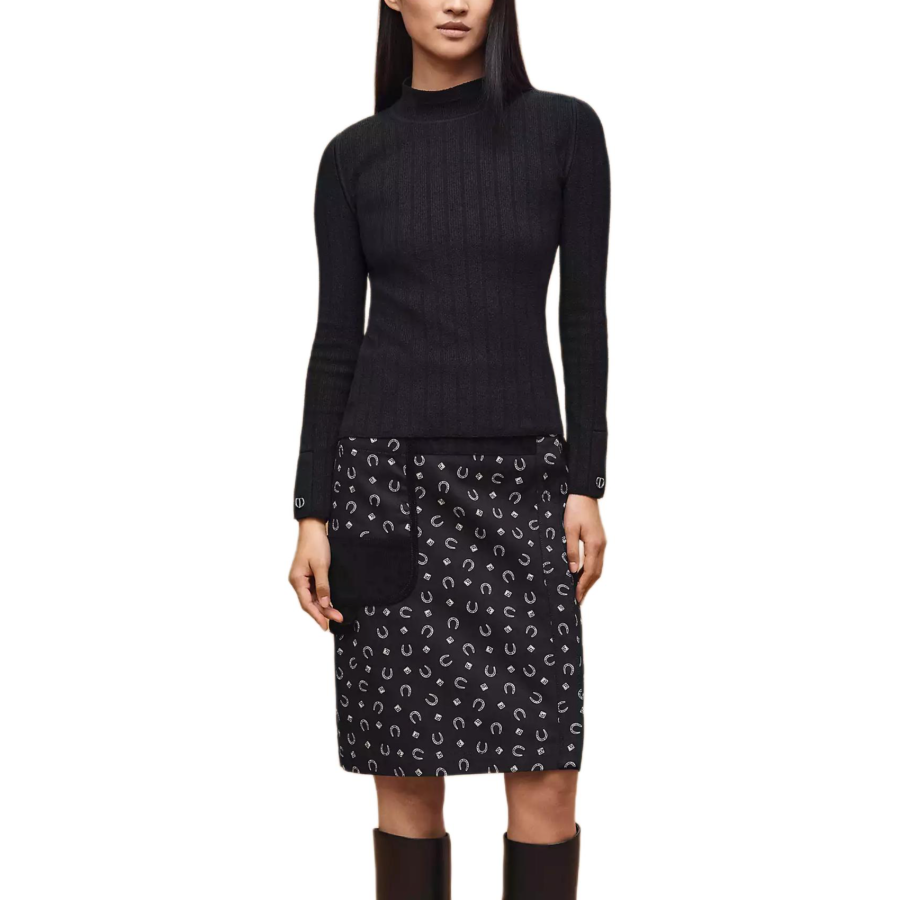 HERMES Knitwear Women's Black Stand Collar Moderate