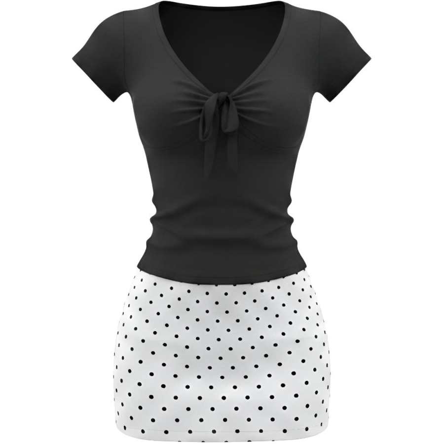 CHARM GLOW Two Piece Skirt Sets Women's V Neck Thin Short Skirt