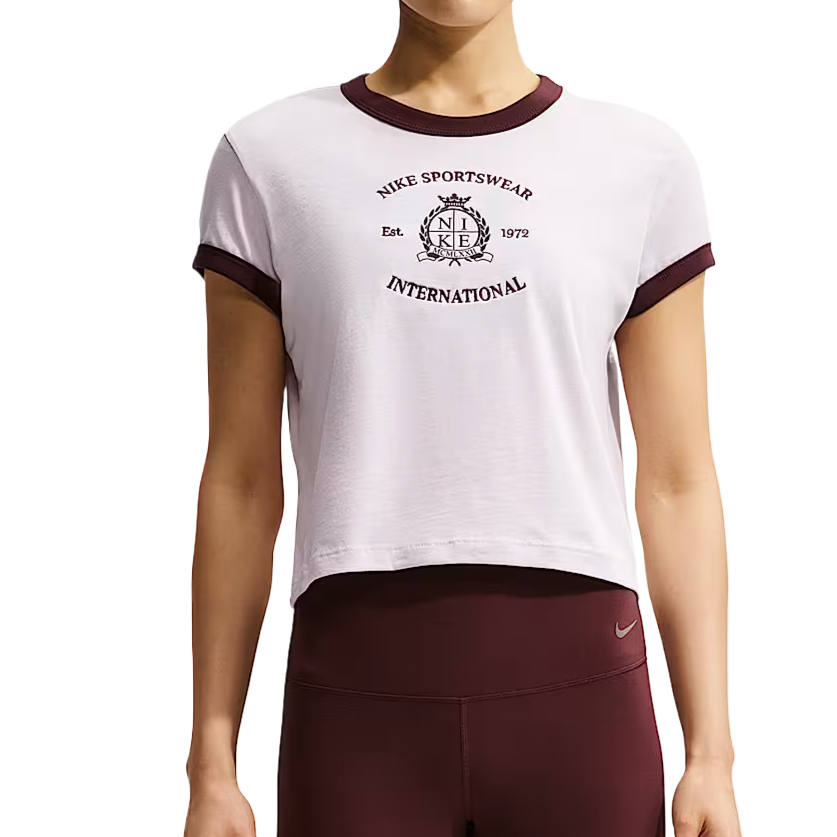 Nike Nike Sportswear T Shirts Women's Bleached Lacquer/Mysterious Jujube Crew Neck Moderate
