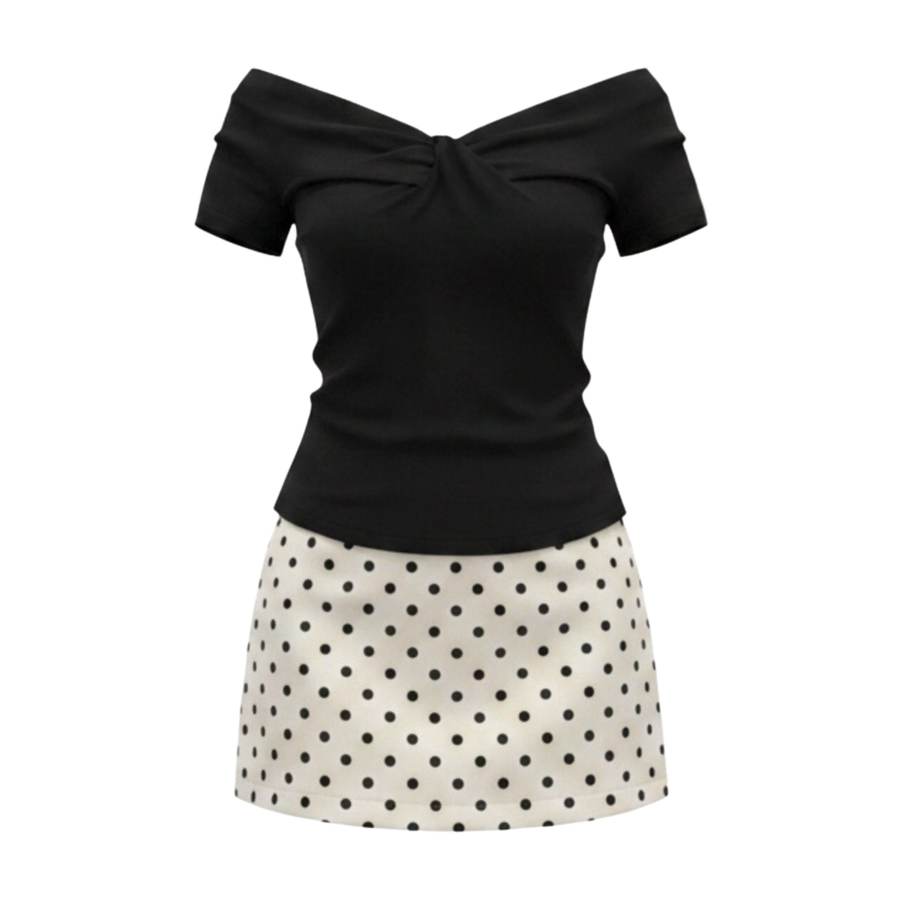 FINDSME GAGA Two Piece Skirt Sets Women's V Neck Thin Short Skirt