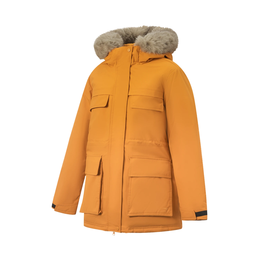Li-Ning Li Ning Sports Life Collection Down Jackets Women's Sea Buckthorn Orange Hooded Non Detachable Moderate Straight Fit