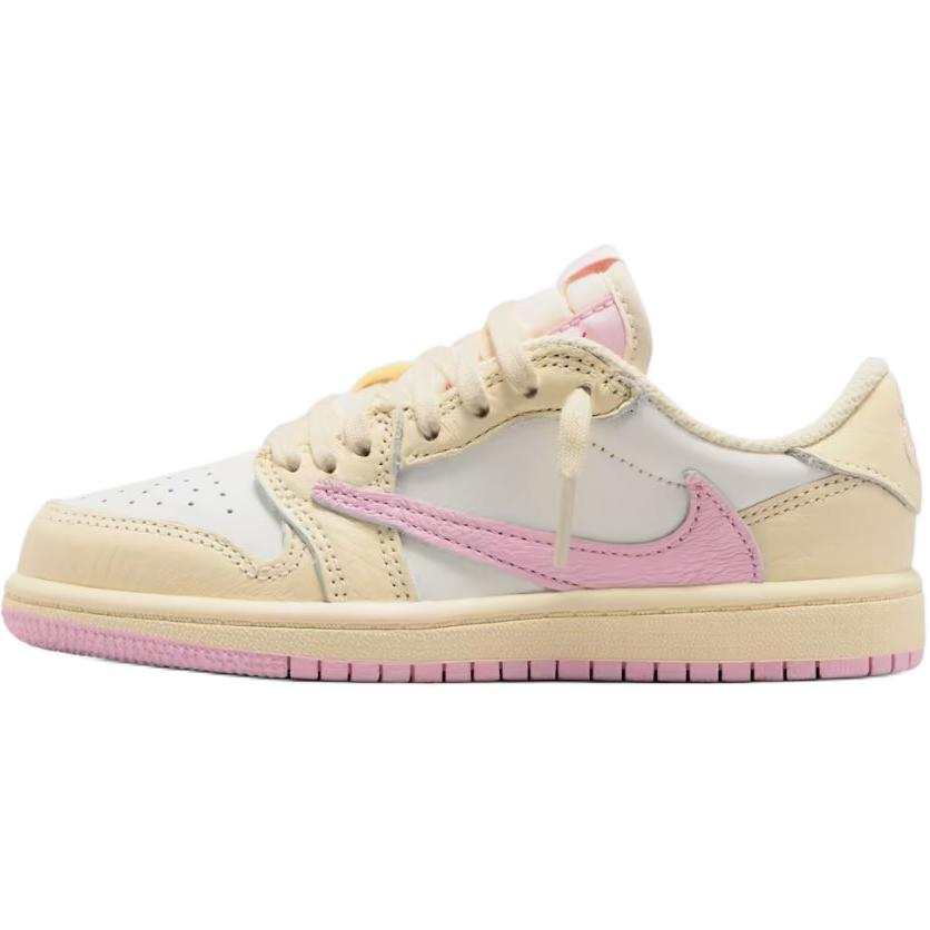 Jordan Jordan x Travis Scott Air Jordan 1 Slip Resistant Low top Children's Basketball Shoes Pink White Kids'