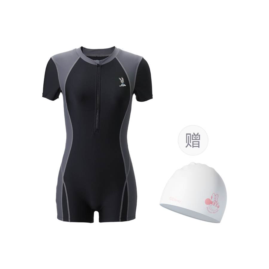 Disney One Piece Swimsuits Women's Black Includes Swimming Cap Crew Neck Thin Square Leg One Piece Swimsuit