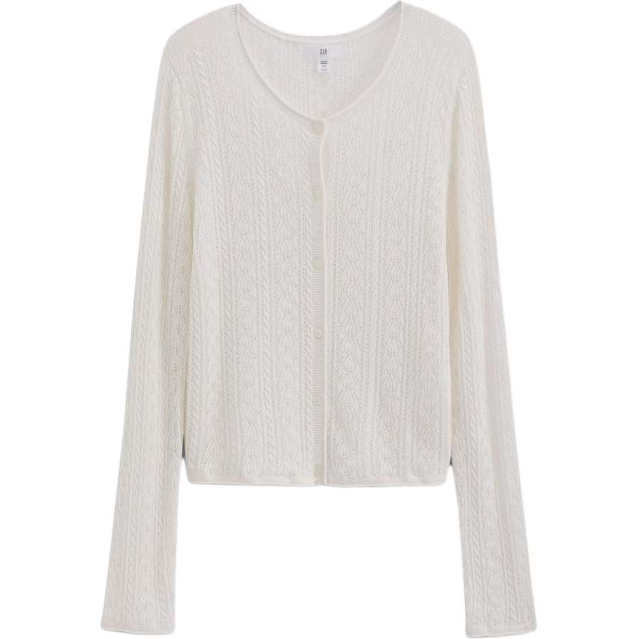 GAP Knitwear Women's Ivory White Crew Neck Moderate Cardigan