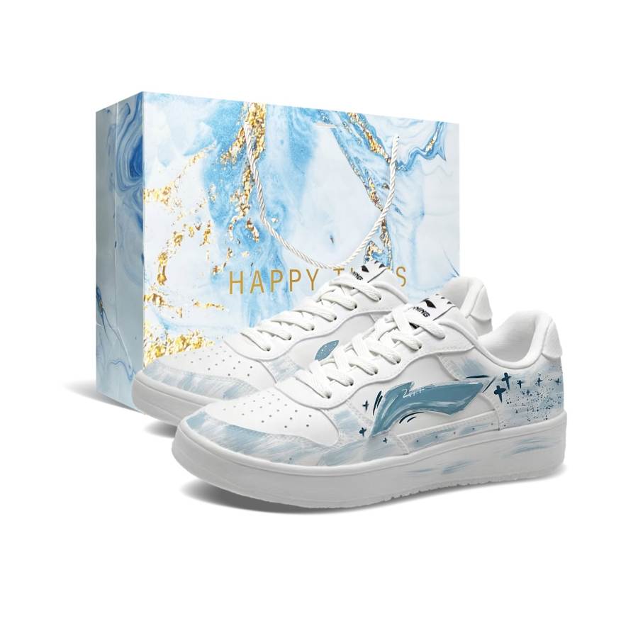 Li-Ning Li Ning Floating Boat Cang Lan Abrasion Resistant Breathable Low top Skateboard Shoes Men's Blue White