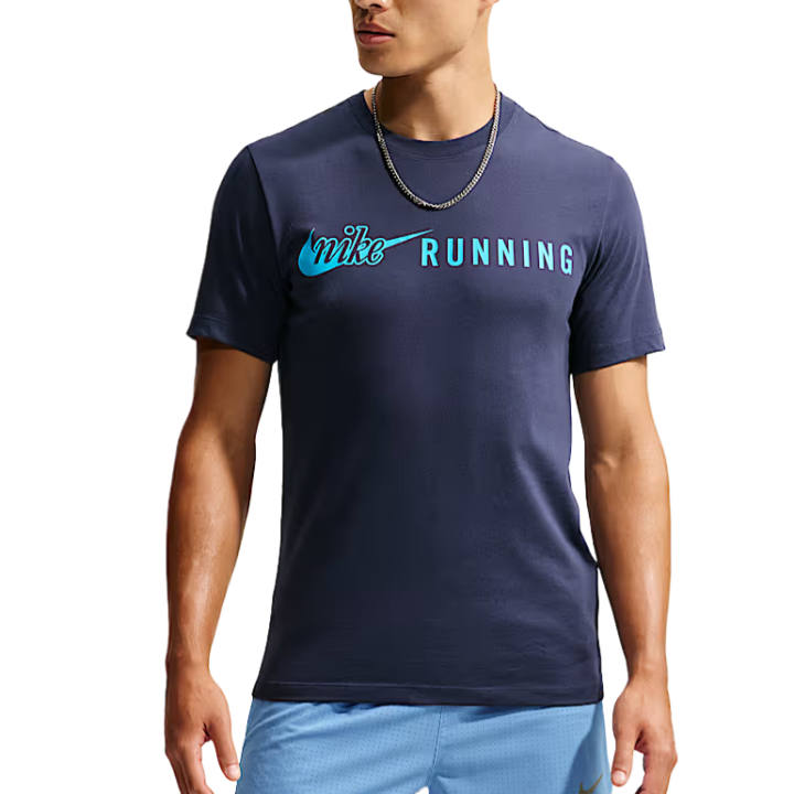 Nike Nike Dri Fit Running T Shirts Men's Midnight Blue/Light Blue Crew Neck Moderate