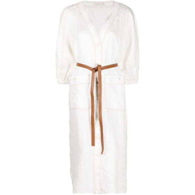 Zimmermann Long Sleeved Dresses Women's White V Neck Moderate Midi Skirt
