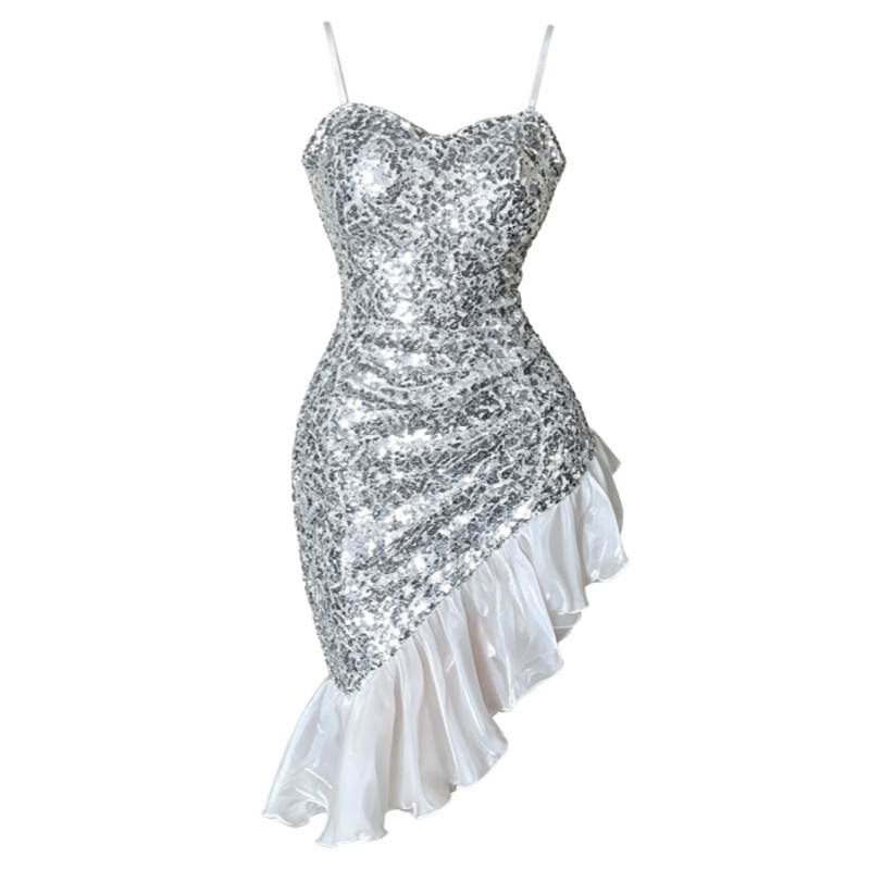 CPAURA Slip Dresses Women's Silver Moderate Midi Dress Bodycon Skirt