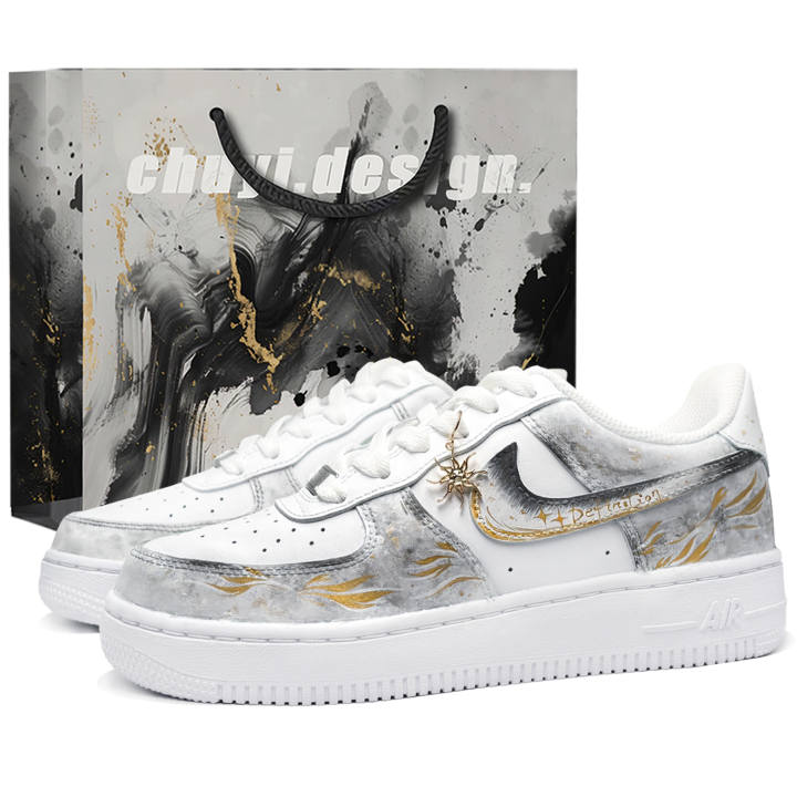 Nike Nike Air Force 1 Skateboard Shoes Unisex Low Top White/Gray/Gold
