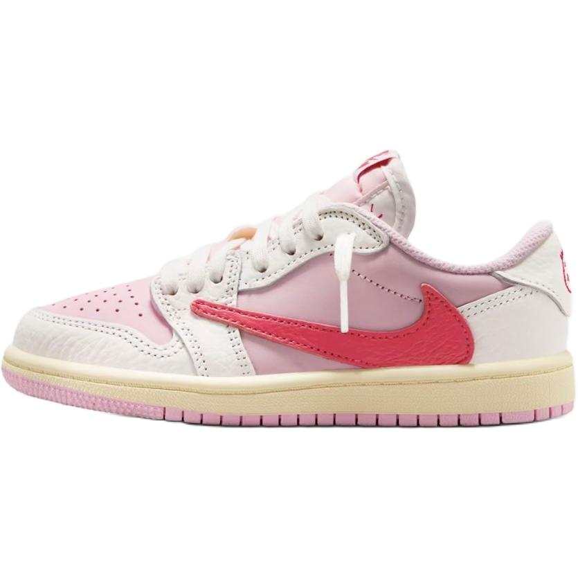 Jordan Jordan x Travis Scott Air Jordan 1 Slip Resistant Low top Children's Basketball Shoes Pink White Red Kids'