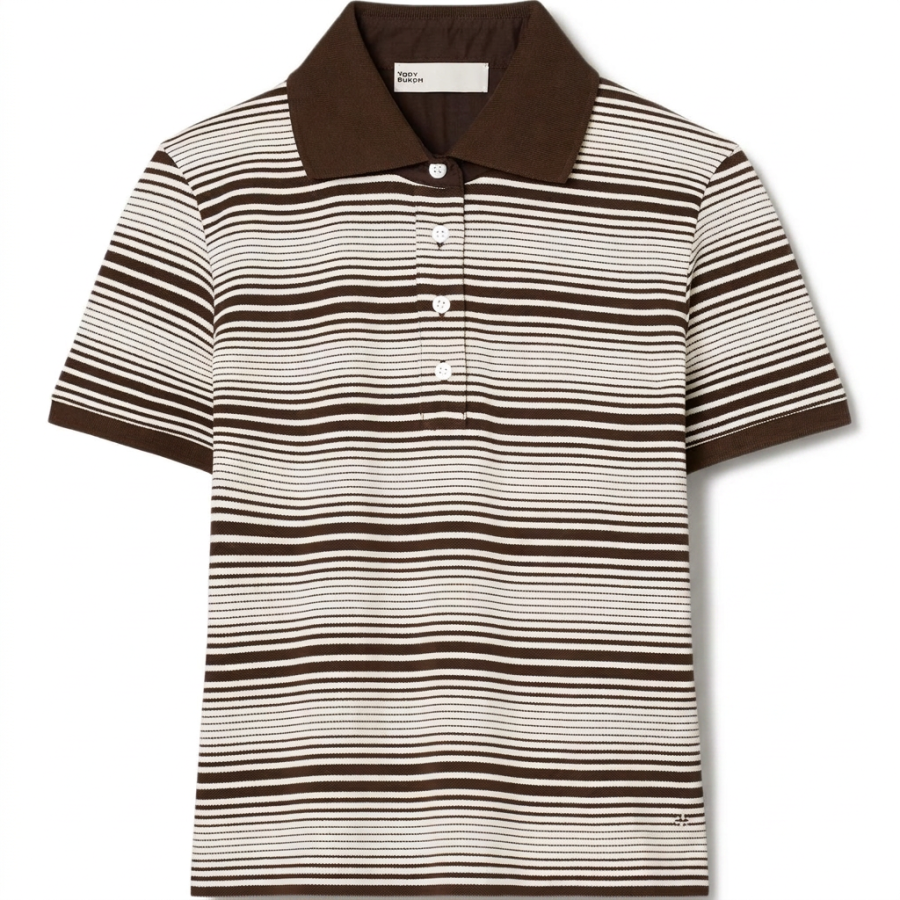 TORY BURCH Polo Shirts Women's Chocolate Polo Collar Moderate Straight Fit