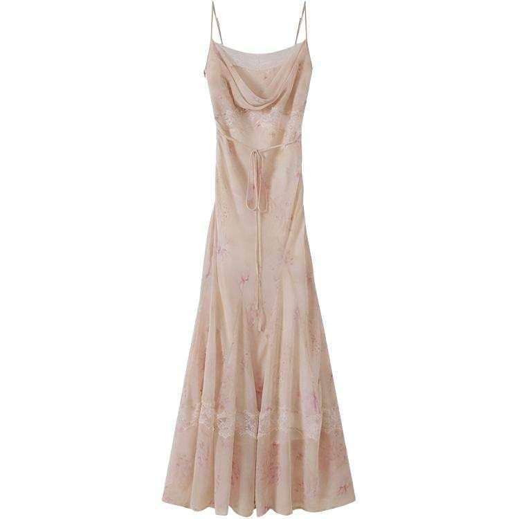 CHARM GLOW Sleeveless Dresses Women's Pink Camisole Thin Long Skirt Fishtail Dress