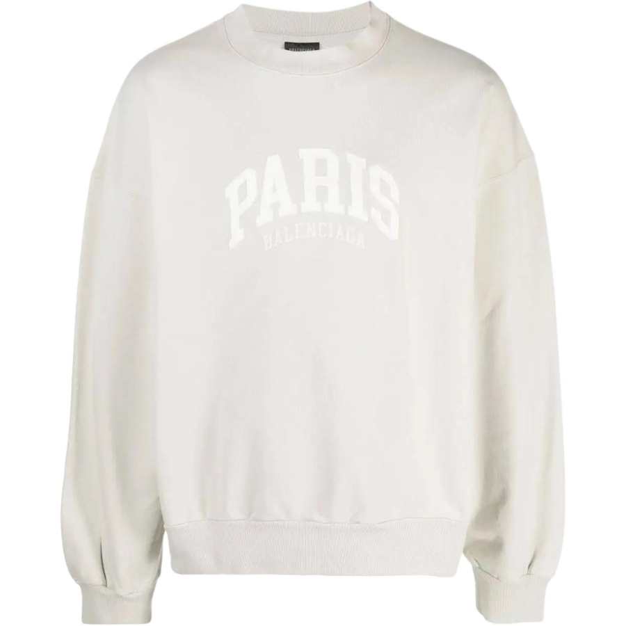 Balenciaga Sweatshirts Men's White Crew Neck Moderate Straight Fit
