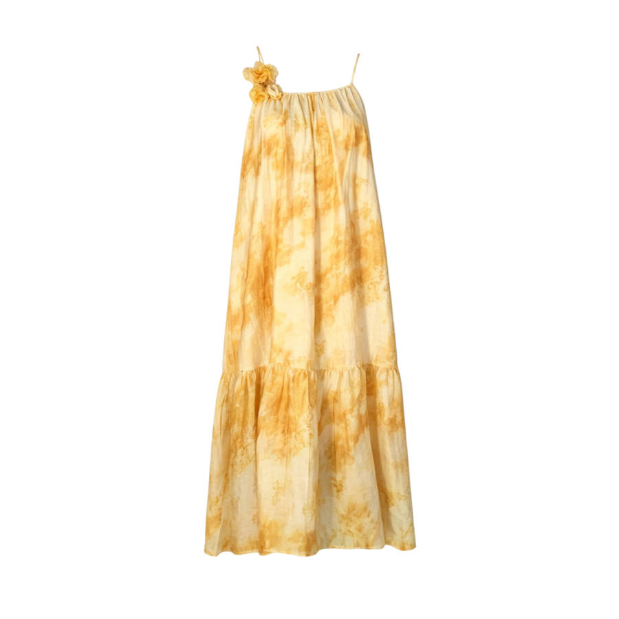 TUSHIFEI Slip Dresses Women's Mist Dream Yellow Moderate Long Skirt A Line Skirt