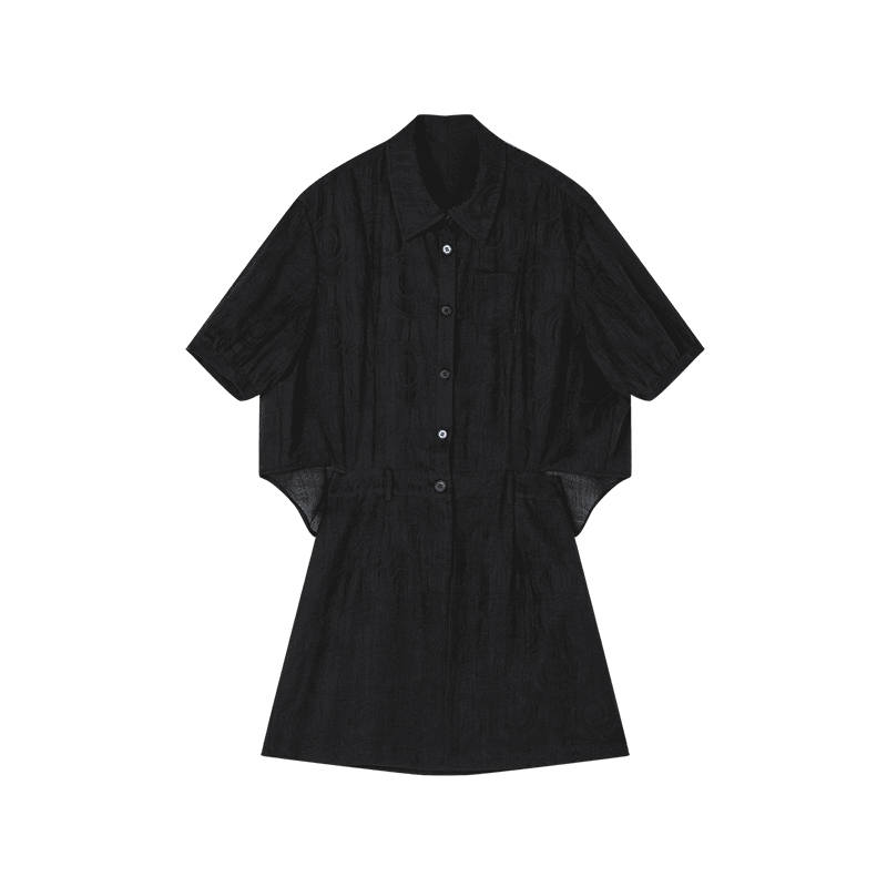 XIANGYING Short Sleeved Dresses Women's Navy Blue V Neck Moderate Midi Skirt