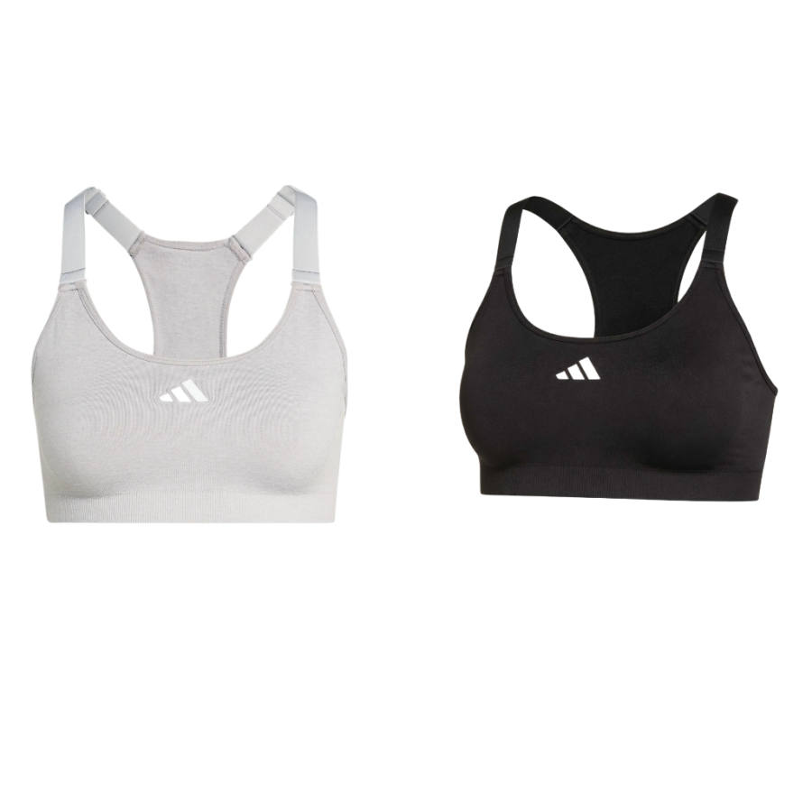 Adidas Adidas Optime Sports Underwear Women's Black/Light Gray/Pure Ice Gray 2 Pack Crew Neck Moderate
