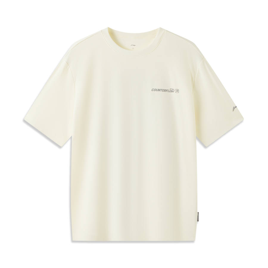 Li-Ning Li Ning Outdoor CF Tracing T Shirts Men's Ecru Crew Neck Moderate Straight Fit