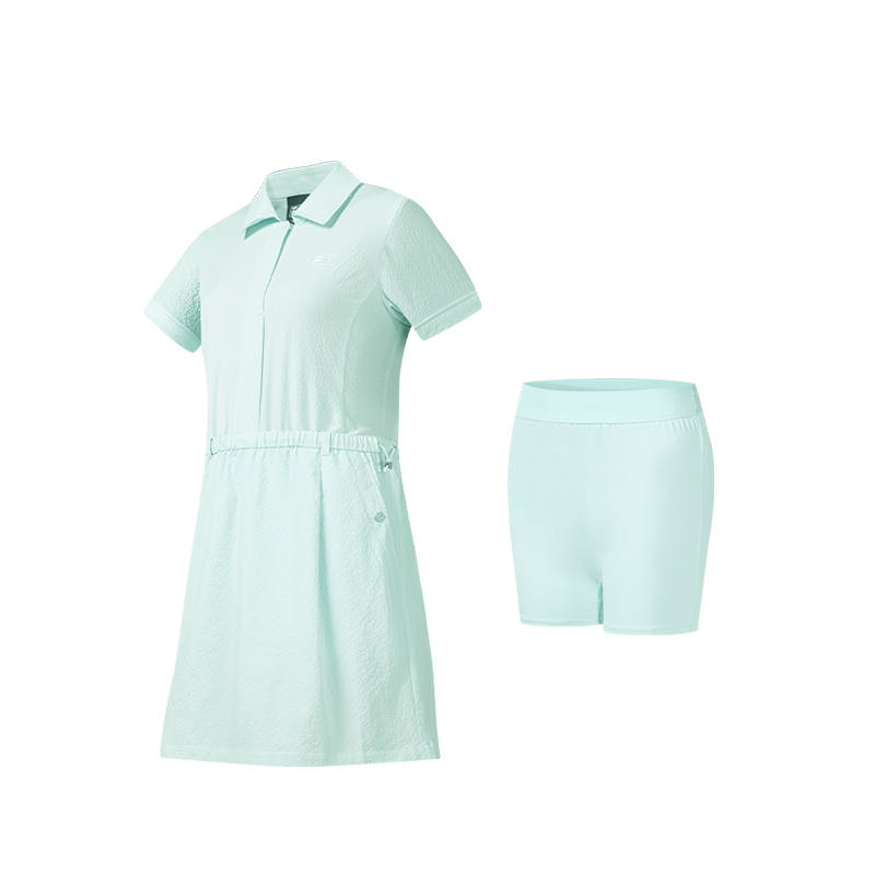 FILA Golf Short Sleeved Dresses Women's Elegant Blue Lapel Moderate Midi Skirt Other