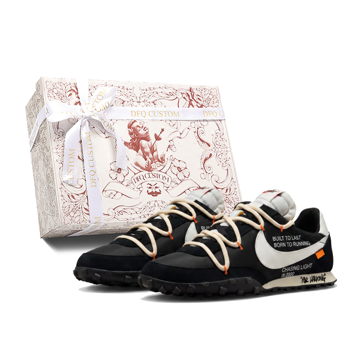 Nike Nike Waffle Racer Casual Shoes Unisex Low Top Black White Orange
