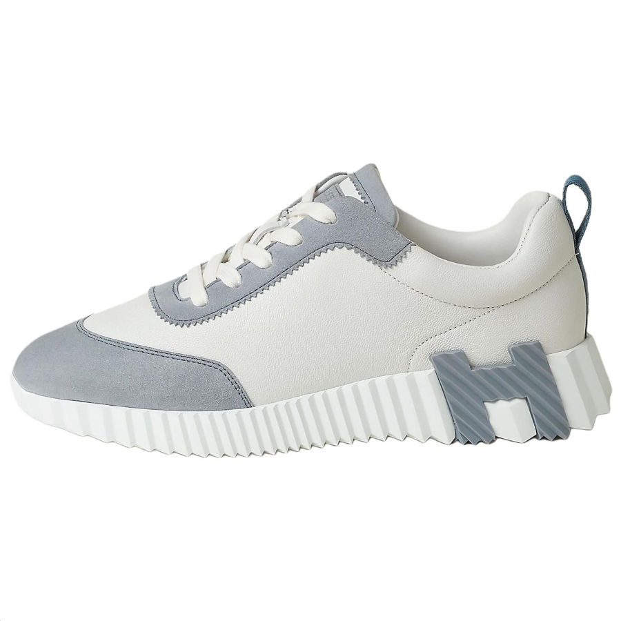 HERMES Bouncing Casual Shoes Women's Low Top White & Pebble Blue