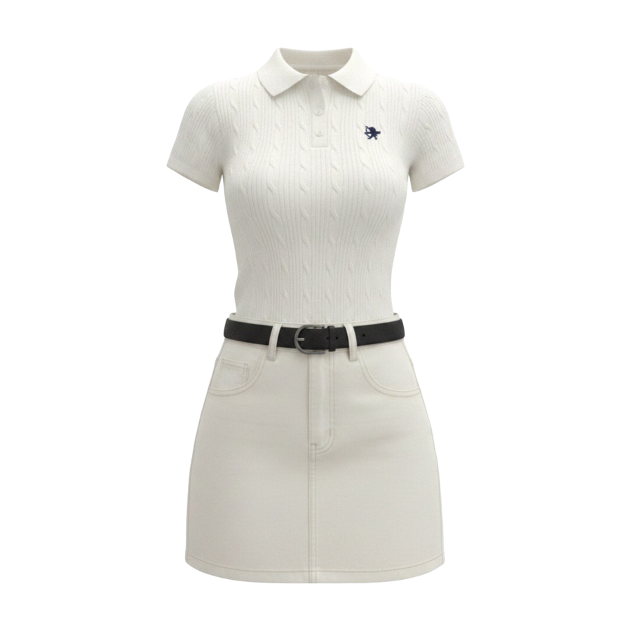 FINDSME GAGA Two Piece Skirt Sets Women's Polo Collar Moderate Short Skirt