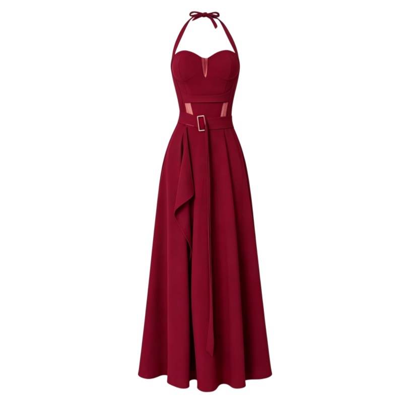 CPAURA Sleeveless Dresses Women's Halter Moderate Long Skirt A Line Skirt