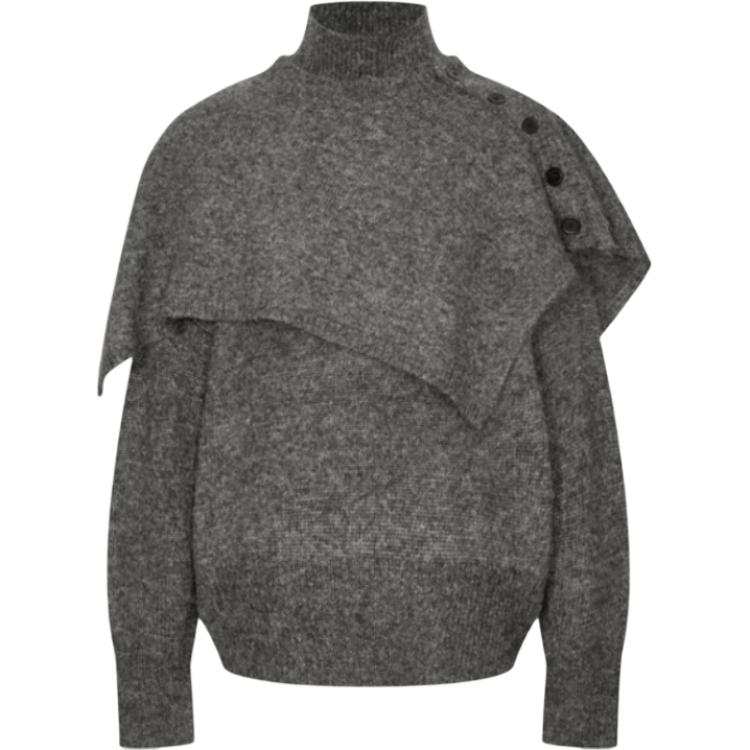 URBAN REVIVO Knitwear Women's Medium Gray Heather Gray Stand Collar Moderate