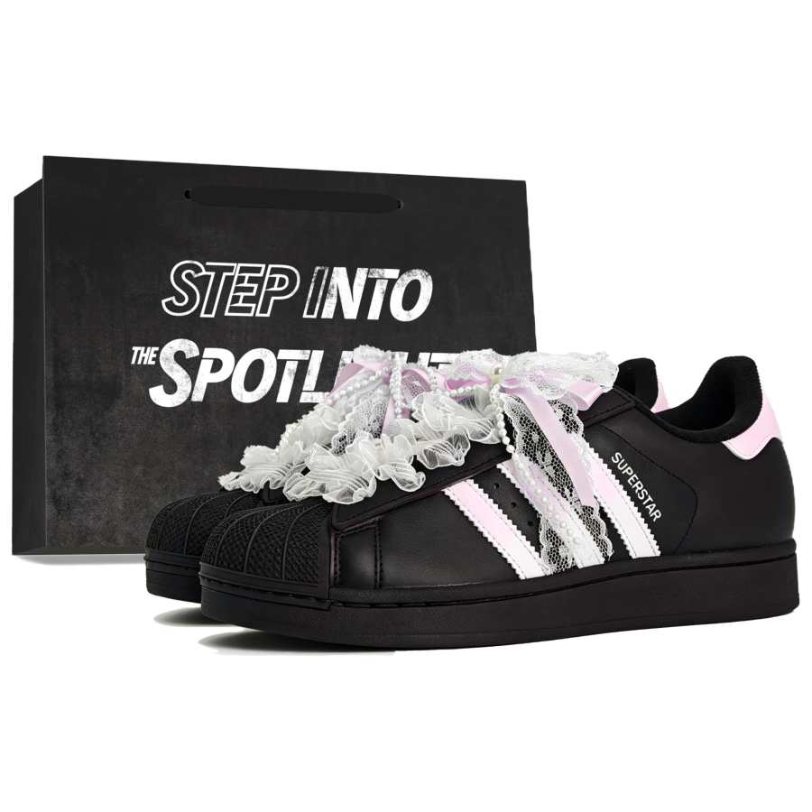 Adidas Originals Superstar 2 Skateboard Shoes Women's Low Top Black & Pink & White