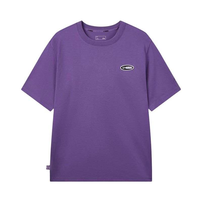 Li-Ning Li Ning T Shirts Men's Purple Crew Neck Moderate Straight Fit