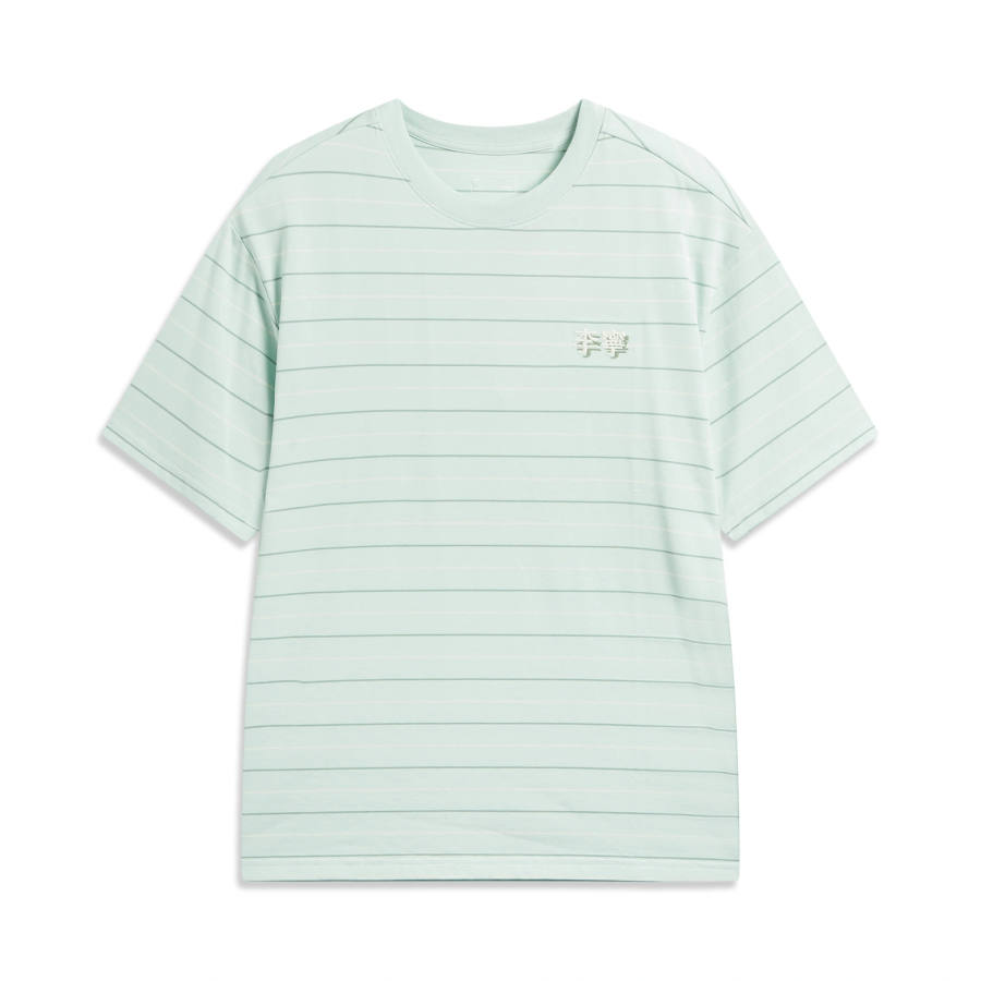Li-Ning Li Ning Sports Life Collection T Shirts Unisex Cloud Azure Stripes Crew Neck Moderate