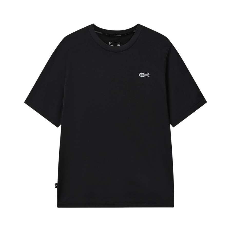 Li-Ning Li Ning T Shirts Men's Black Crew Neck Moderate Straight Fit