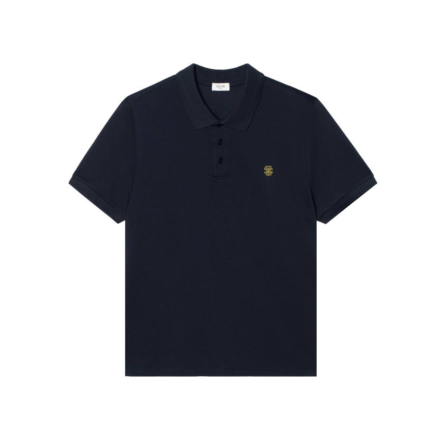CELINE Polo Shirts Men's Blue Polo Collar Moderate Straight Fit