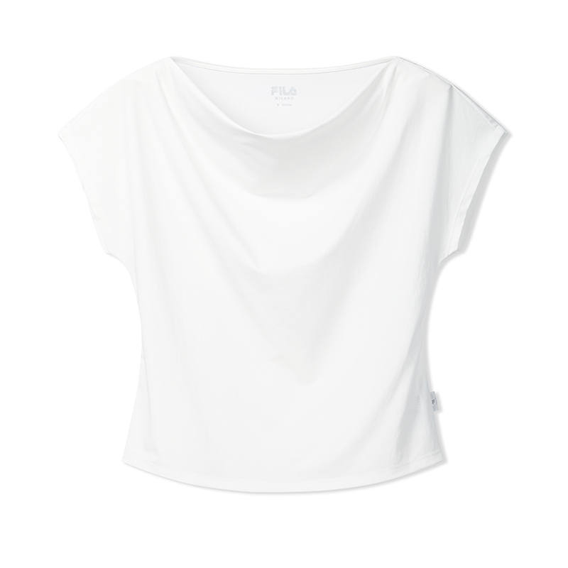FILA MILANO T Shirts Women's Cloud White Draped Neckline Moderate Nipped In Waist