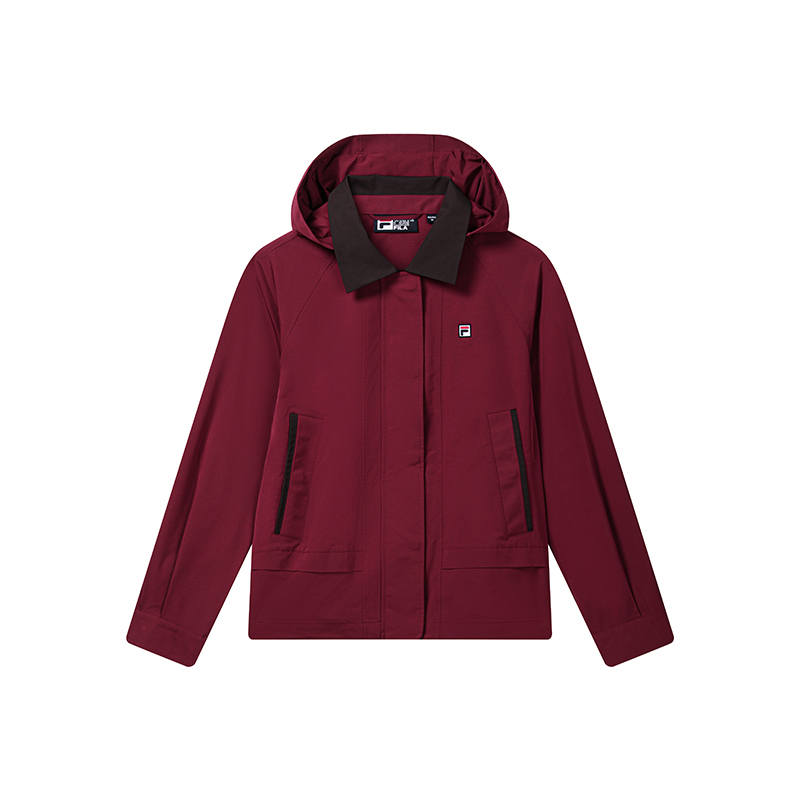 FILA Heritage Jackets Women's Burgundy Sauce Hooded Non Detachable Moderate Straight Fit