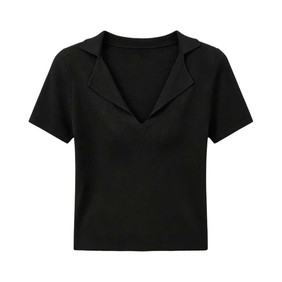 Sugarfunk Polo Shirts Women's V Neck Thin Nipped In Waist