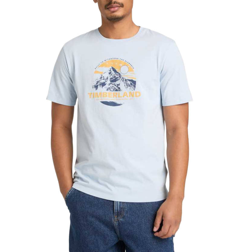 Timberland T Shirts Men's Light Blue Crew Neck Moderate
