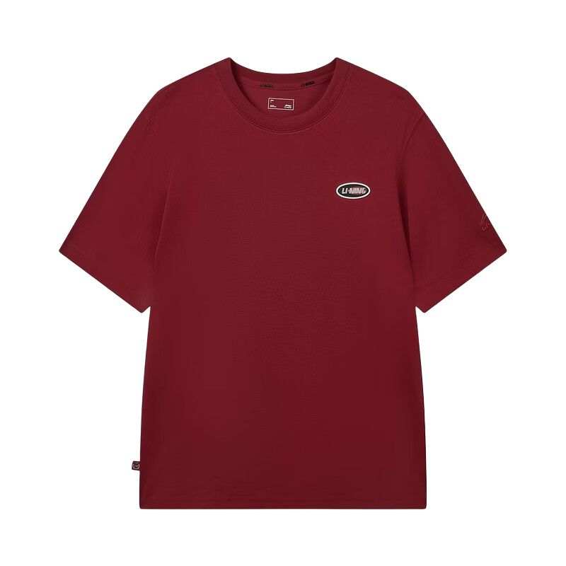 Li-Ning Li Ning T Shirts Men's Brick Red Crew Neck Moderate Straight Fit