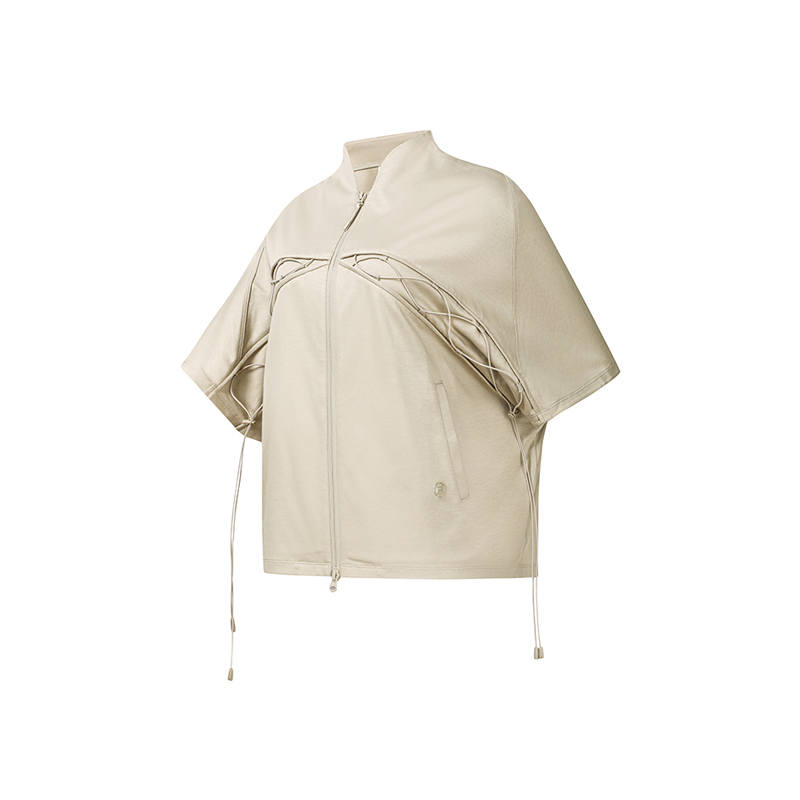 FILA Fitness Jackets Women's Mixing Khaki Stand Collar Moderate Straight Fit