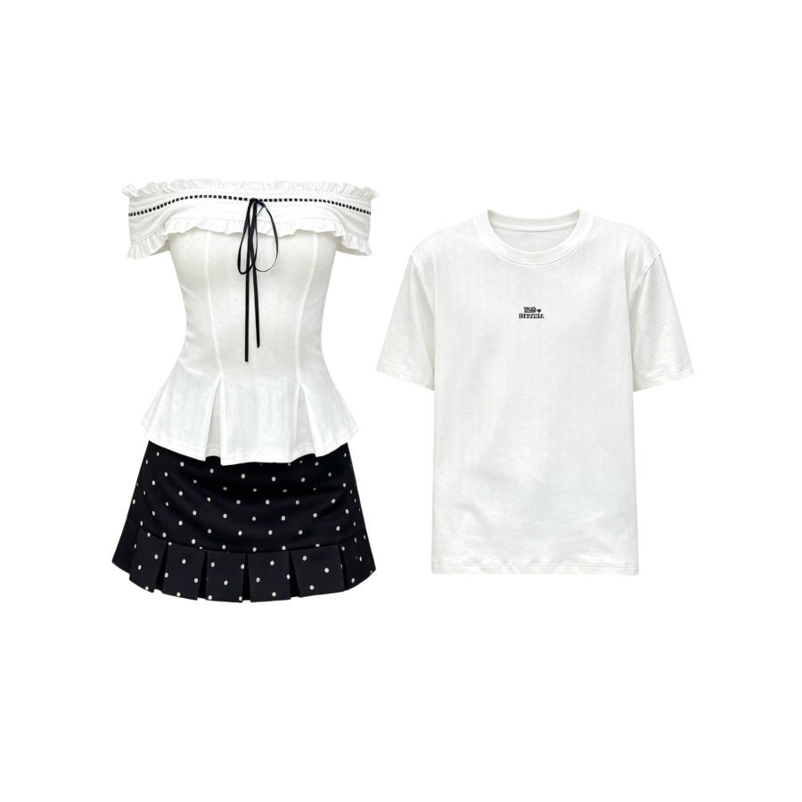 TUSHIFEI Couple Sets Women's Boat Neck Moderate Short Skirt