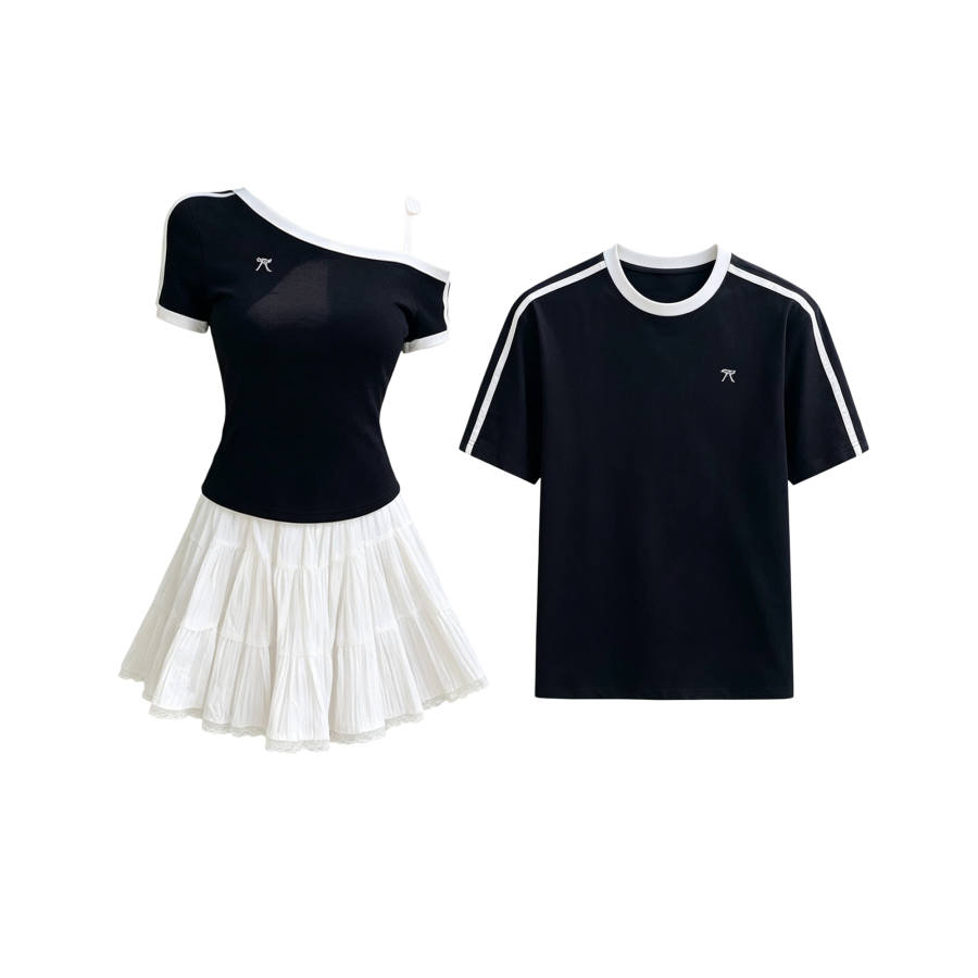 TUSHIFEI Couple Sets Women's Crew Neck Moderate Short Skirt